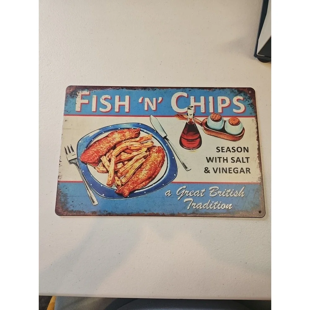 Fish N Chips Metal Sign, 8 X 12,‎ British Tradition Rustic-looking